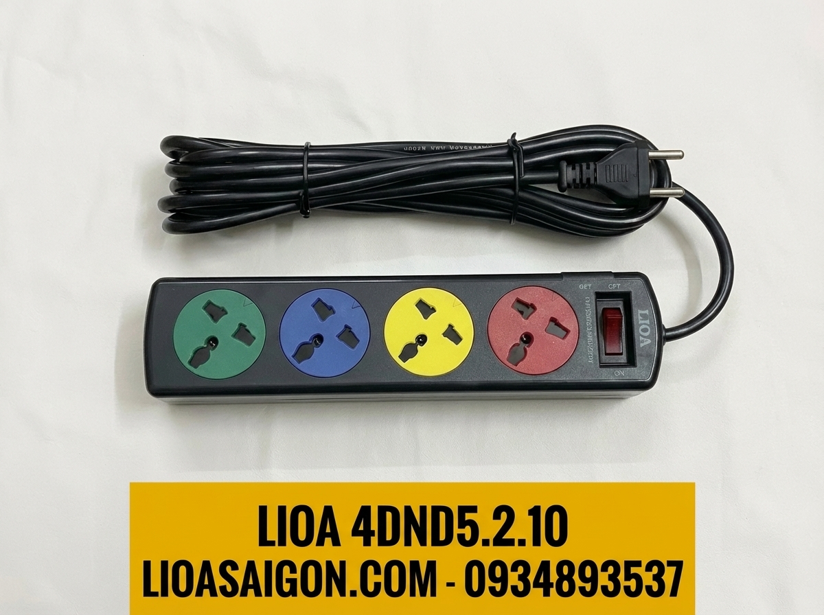 Ổ Cắm LiOA 4DND5.2.10 (4 Lỗ - 5m - 10A) Đa Năng Có CB